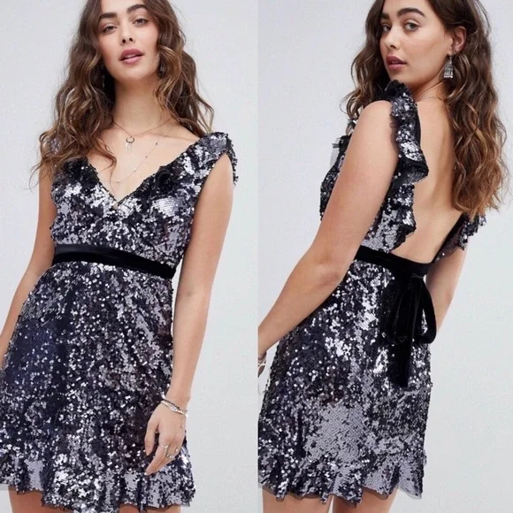 FREE PEOPLE BLUE SEQUIN DRESS SIZE 0 - Picture 2 of 10